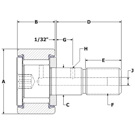 Carter Bearings 1.625", Needle Cam Follower, Stainless Steel, Sealed, Hex SC-52-SB